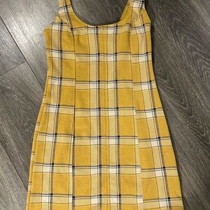 Yellow Plaid Sleeveless Dress